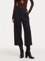100% Wool Plaid Women Wide Leg Pants GOELIA