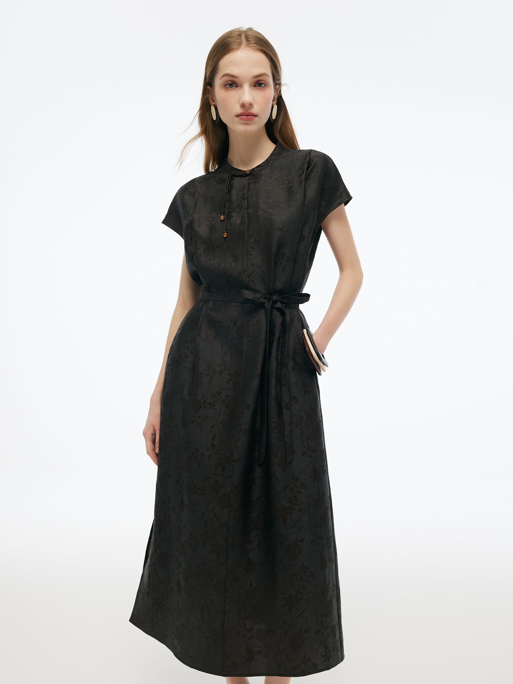 19MM Gambiered Canton Gauze Women Qipao Maxi Dress GOELIA
