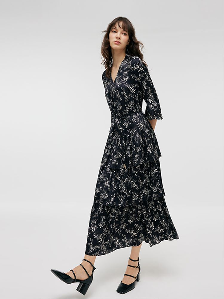 Butterflies Print Tiered Women Maxi Dress GOELIA