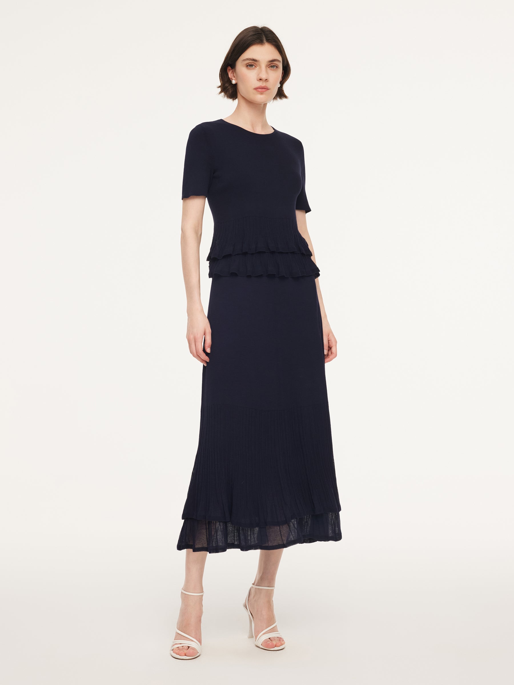 Ruffle Hem Knit Top And A-Line Skirt Two-Piece Set GOELIA