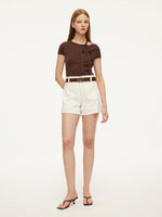 100% Cotton Denim Women Slim Fit Shorts With Belt GOELIA