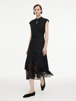 19MM Mulberry Silk Kapok Flower Jacquard Women Maxi Dress GOELIA
