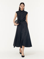 Gathered Waist Cap Sleeve Women Maxi Dress With Leather Belt GOELIA