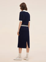 Tencel Blend Contrast Trim Knit Top And Skirt Two-Piece Set GOELIA
