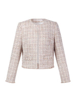 Wool Blend Textured Tweed Frayed Hem Women Jacket GOELIA