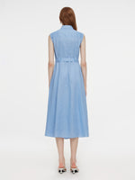 100% Linen Women Maxi Shirt Dress With Belt GOELIA