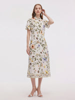 Tencel Linen Blend Floral Print Women Qipao Maxi Dress GOELIA