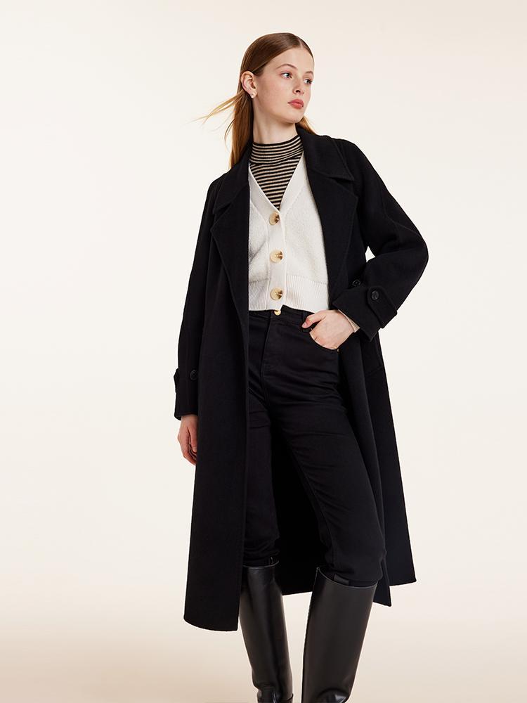 Wool And Cashmere Double-Faced Lapel Women Coat With Belt GOELIA