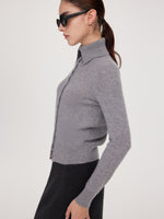100% Cashmere Folded Collar Women Cardigan GOELIA