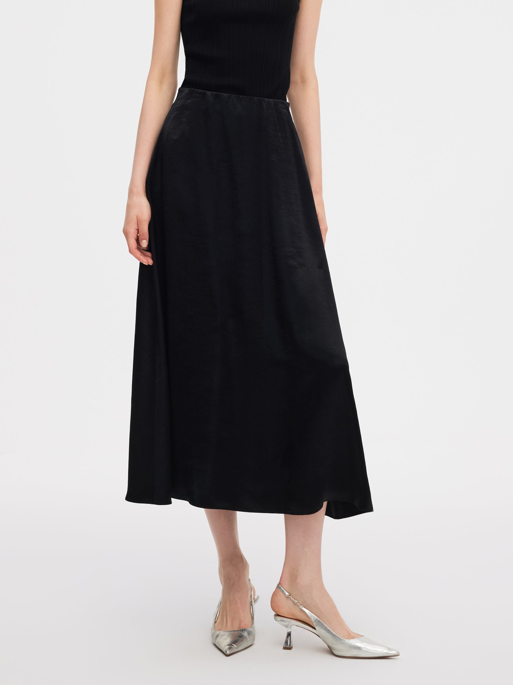 100% Acetate Elastic Waist Women A-Line Skirt GOELIA
