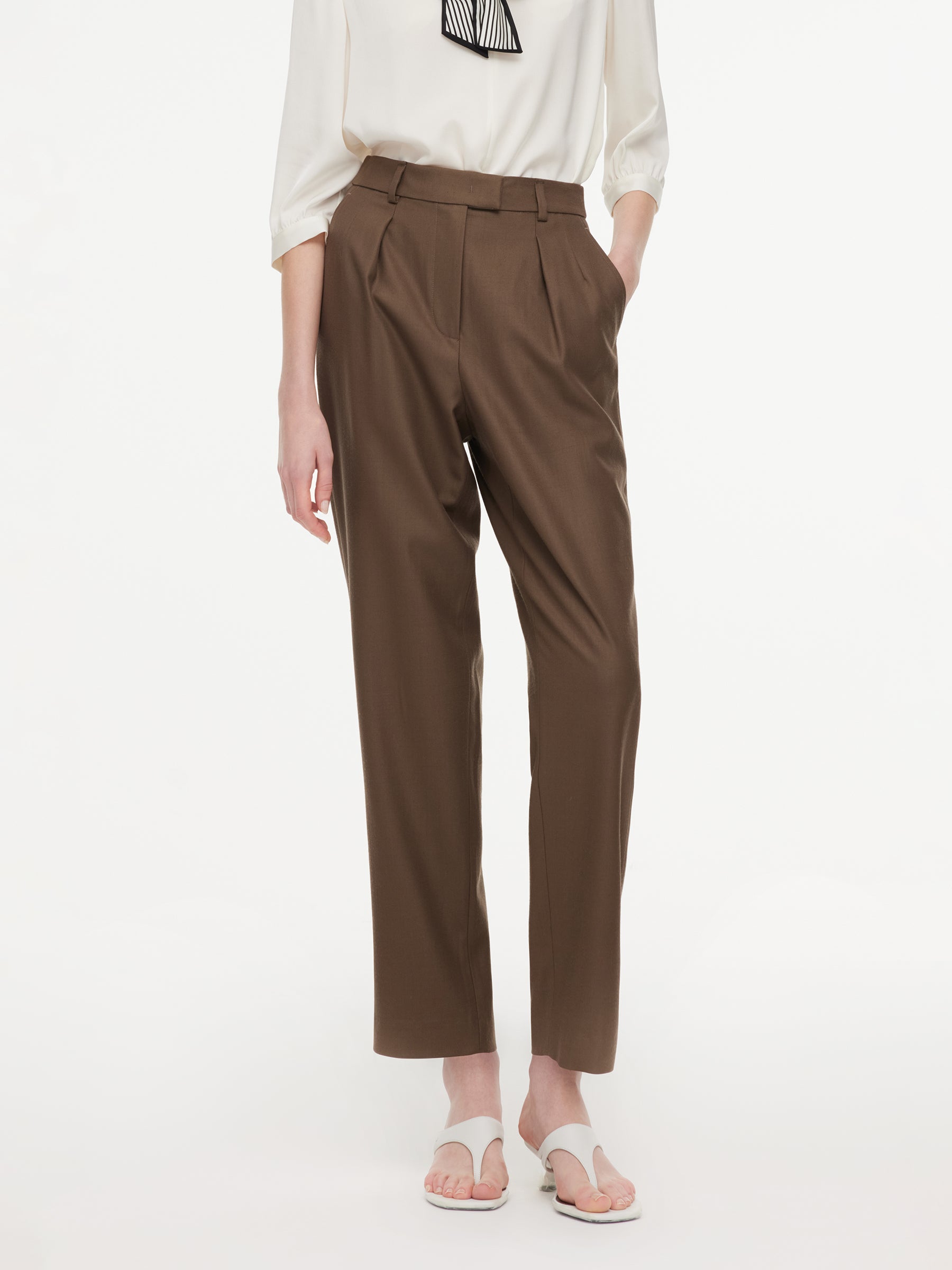 100% Worsted Merino Wool Women Tapered Pants GOELIA