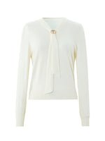 [Preview] Wool Blend Tie Neck Women Knit Top With GO Buckle GOELIA