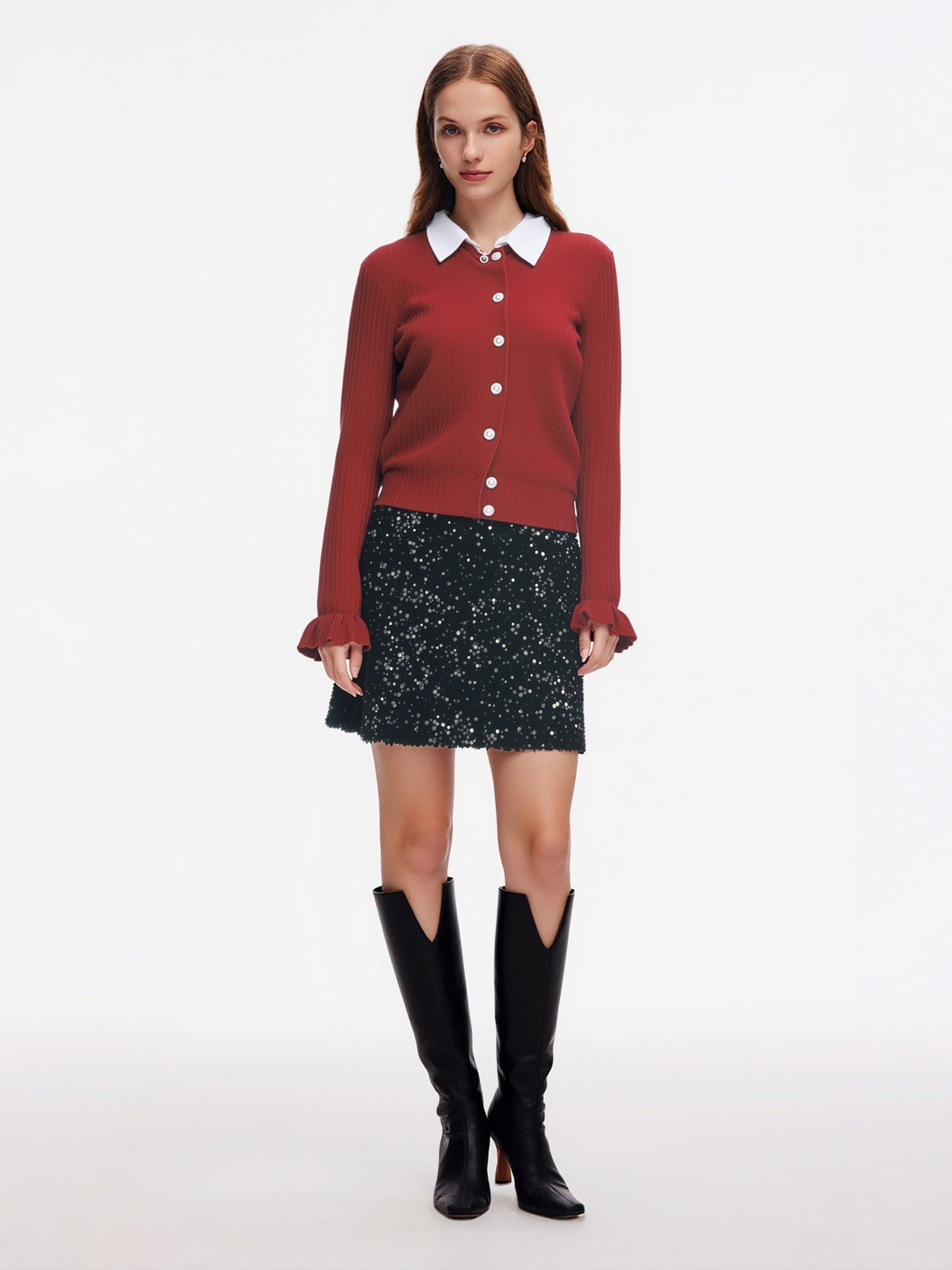 [Preview] Tencel Wool Blend Ruffle Cuff Women Cardigan GOELIA
