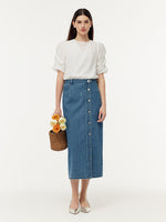 100% Cotton Denim Glitter Adjustable Waist Women Skirt GOELIA