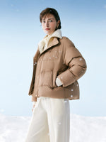 Windproof Goose Down Jacket With Detachable Knit Collar GOELIA