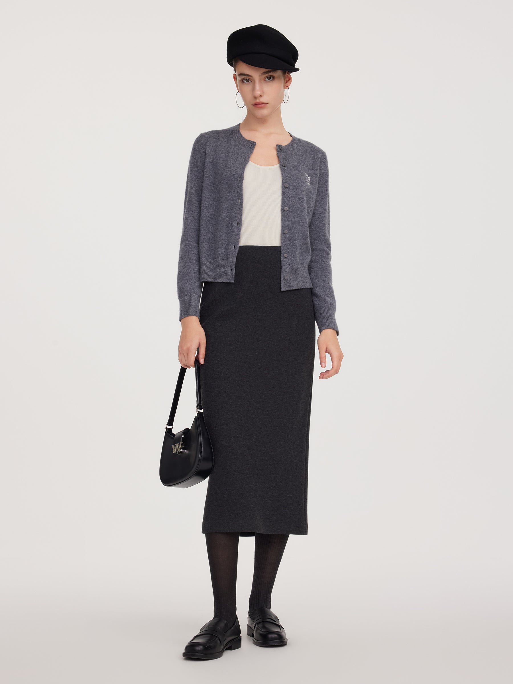 Back Slit Column Women Knit Skirt GOELIA