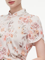 [Preview] 19MM Mulberry Silk Floral Print Women Qipao Midi Dress GOELIA