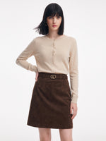 Faux Suede A-Line Women Belted Skirt GOELIA