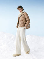 Windproof Goose Down Jacket With Detachable Knit Collar GOELIA