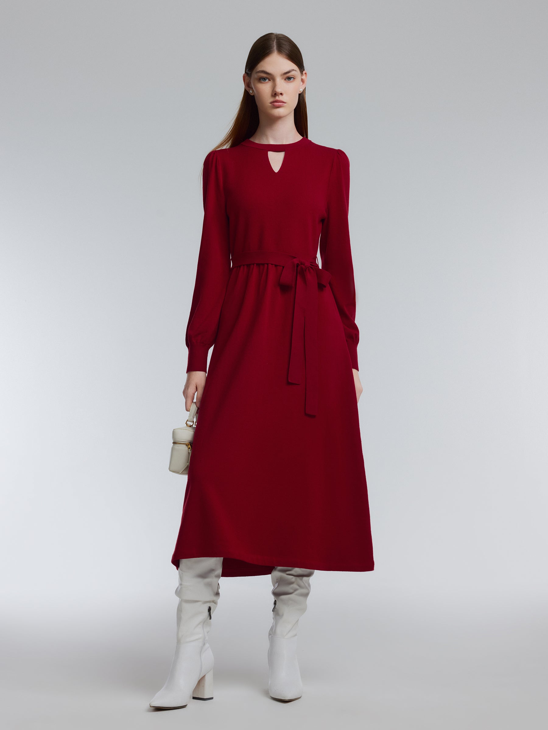 Tencel Wool Blend A-Line Women Belted Maxi Dress GOELIA