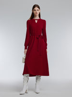 [Preview] Lyocell Wool Blend A-Line Women Belted Maxi Dress GOELIA