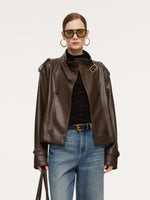 PU Leather Double-Breasted Women Trench Jacket GOELIA