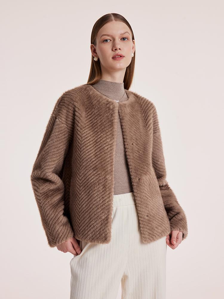 Eco-friendly Fur Short Round Neck Women Coat