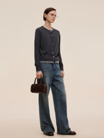 100% Machine Washable Wool Faux-Layered Women Cardigan GOELIA