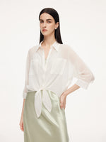 10MM Mulberry Silk Tie Front Women Sheer Shirt GOELIA