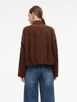 Faux Suede Bubble Hem Women Zip-Up Cropped Jacket GOELIA