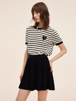 100% Cotton Stripe Women Openwork Knit T-Shirt GOELIA
