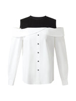Cold Shoulder Color Block Women Shirt GOELIA