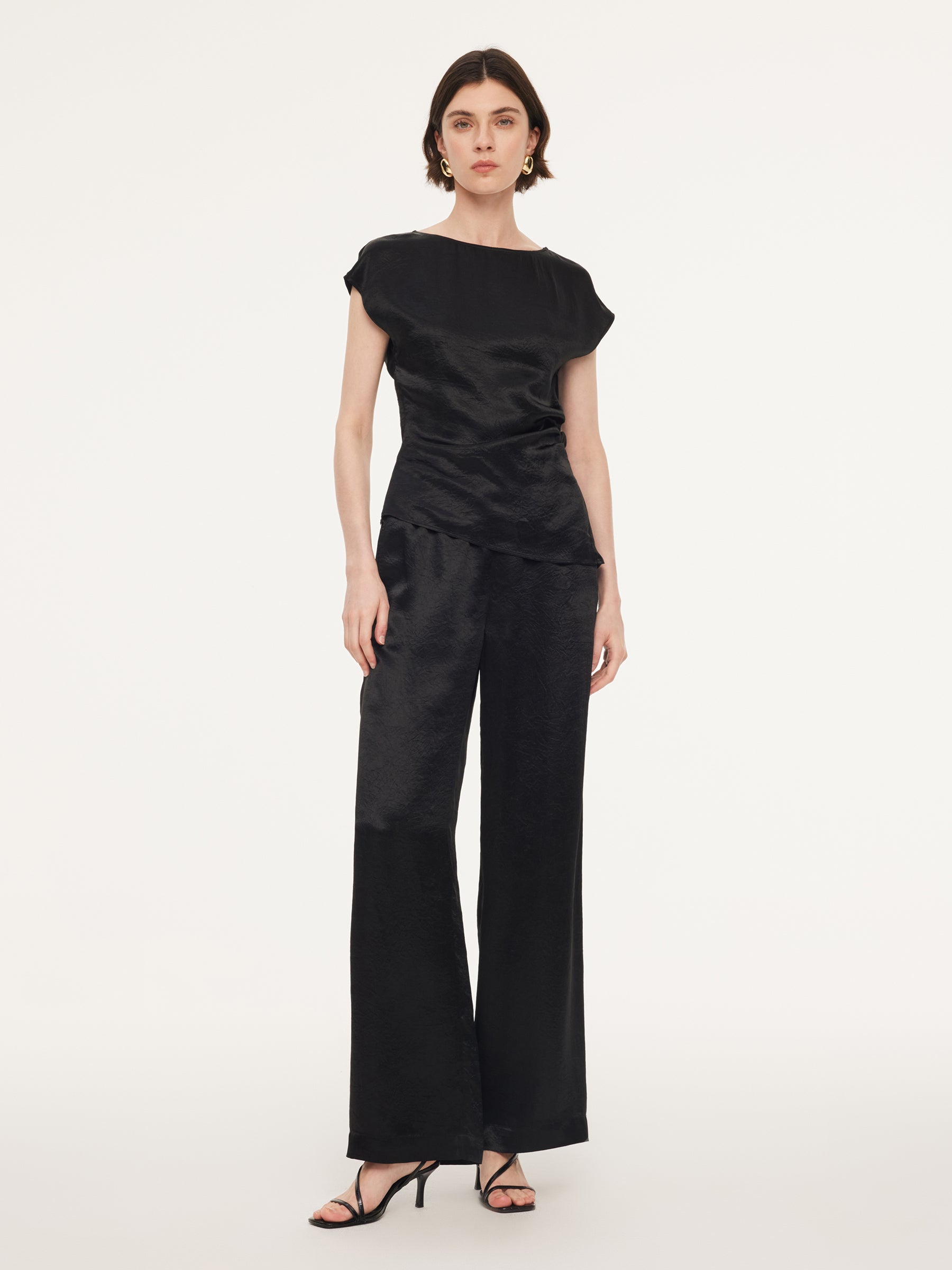 100% Acetate Ruched Side Top And Pants Two-Piece Set GOELIA