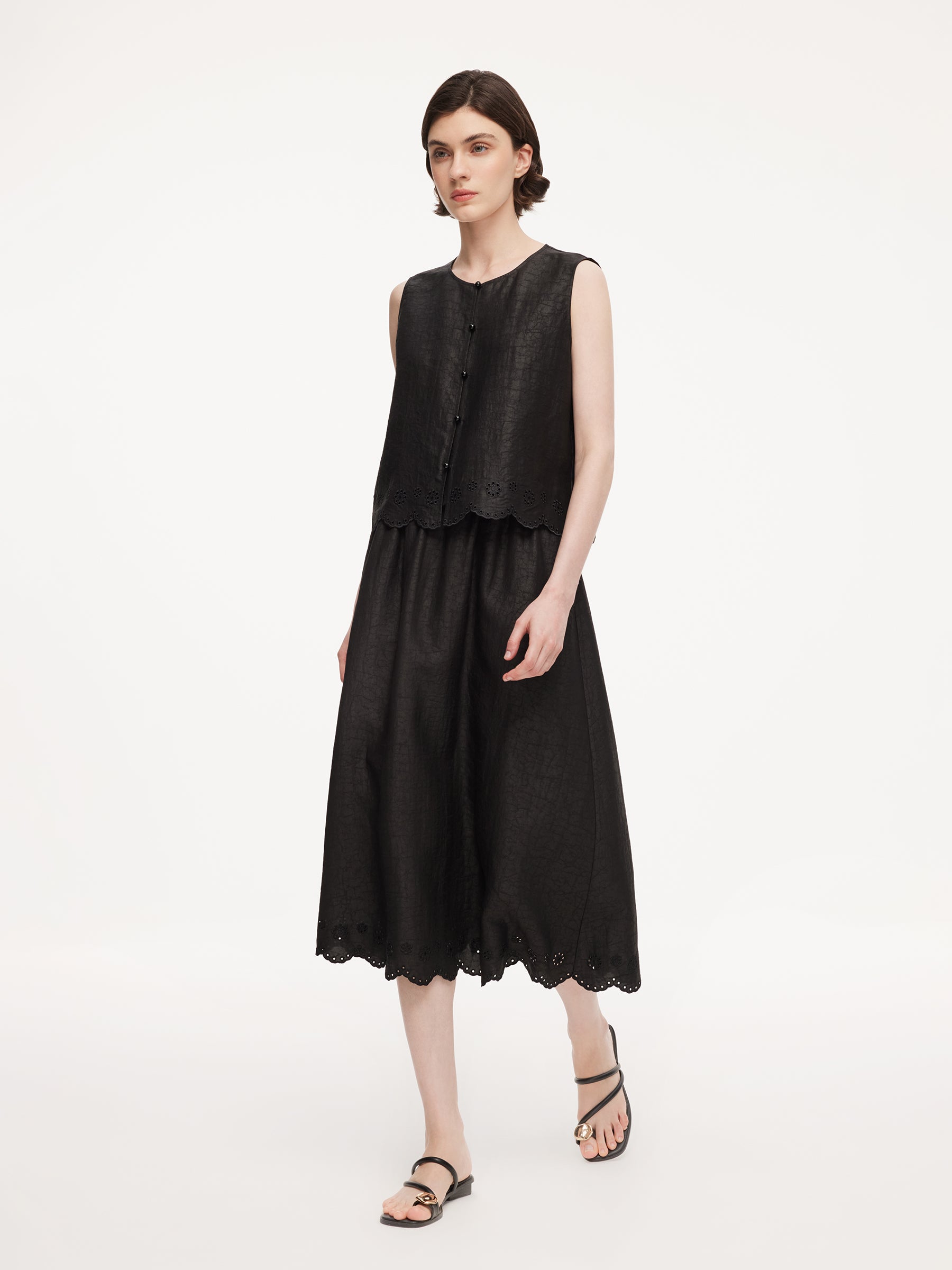 18MM Gambiered Canton Gauze Women Embroidered Hem Vest GOELIA