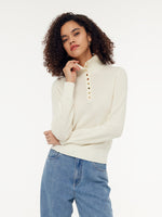 100% Wool Half Button Turtleneck Women Sweater GOELIA
