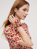 Tencel And Linen Blend Women Rose Print Midi Dress GOELIA