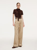 Tencel Blend Mock Neck Ruched Women Knit Top With Triangle Scarf GOELIA