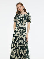 19MM Mulberry Silk Women Floral Print Maxi Dress GOELIA