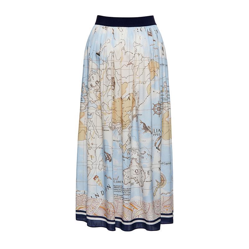 19 Momme Silk Map Printed Skirt GOELIA