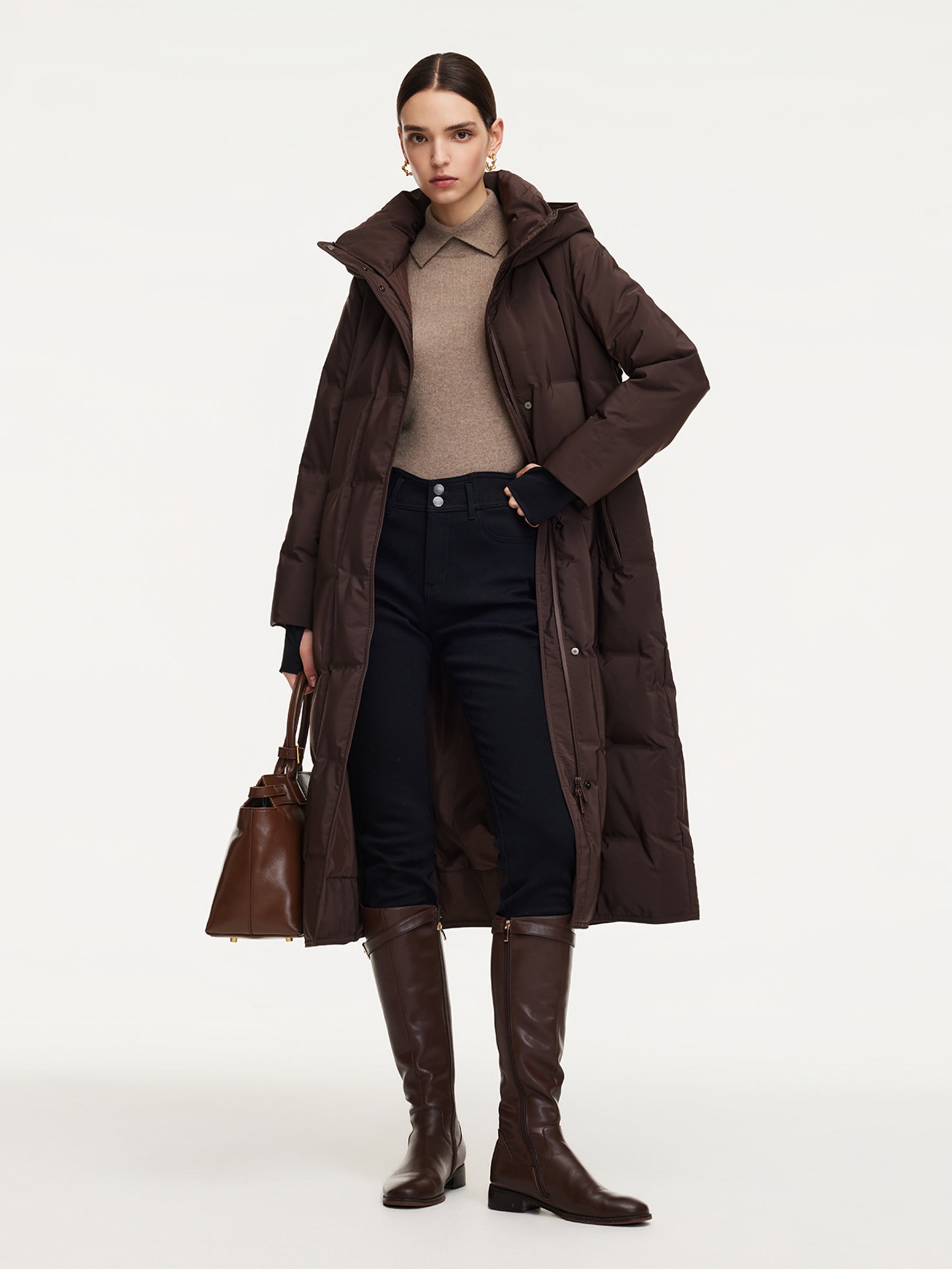 [Preview] Hooded Goose Down Self-Tie Belt Overcoat GOELIA