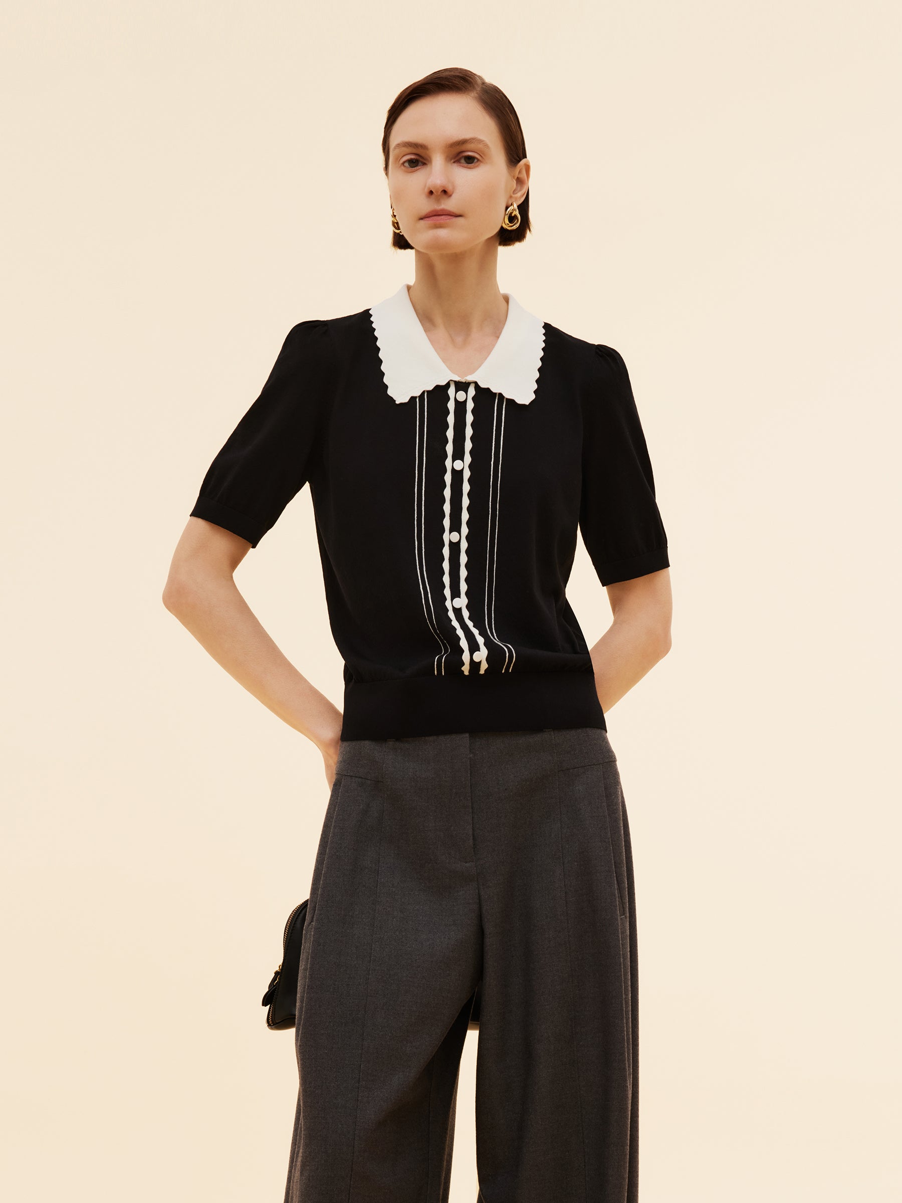Tencel Blend Color Block Women Knit Top GOELIA