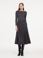 Lyocell Blend Boat Neck Women Mock Layered Maxi Dress With Belt GOELIA