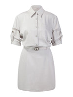 Lyocell Linen Blend Mock-Layered Women Mini Shirt Dress GOELIA