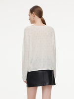 Cashmere Boat Neck Pointelle Knit Women Sweater GOELIA