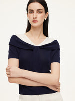 Tencel Blend Color Block Tie Front Women Knit Top GOELIA