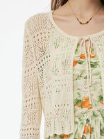 Cotton Floral Print Strap Maxi Dress And Openwork Cardigan Two-Piece Set GOELIA
