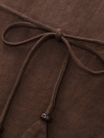100% Linen Women Strap Maxi Dress With Tie String Belt GOELIA