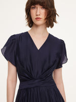 Tencel Blend Twist Front V-Neck Women Maxi Dress GOELIA