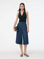 Denim High Waisted Women Wide Leg Cropped Culottes GOELIA