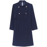 Triacetate Stand Collar Gathered Waist Midi Dress GOELIA